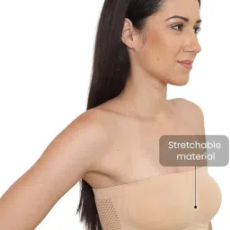 taabar Women's Non-Padded Nylon Spandex Tube Bra | Seamless, Strapless, Full Coverage, Non-Wired Tube Bra for Backless Dress | Bandeau Bra for Women | Free Size White image 4