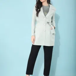 crimsoune club Women's Green Notched Lapel Colllar Trench Coat image 4