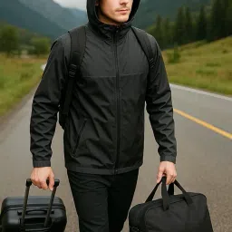 roopri ORBITWaterproof Rain Suit, Black and Grey Two-Tone Design, Hooded Jacket with Pants, Lightweight Outdoor Rainwear Set with Storage Pouch image 2