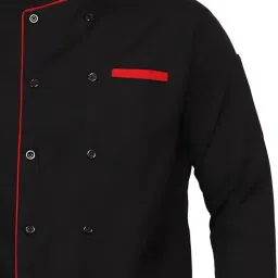 G-Apparels Men's Double Breasted Black Chef Coat Professional Red Piping, Poly Cotton image 3