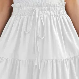 aahwan Solid Tiered Ruched Elastic Waist Maxi Skirt For Women's & Girl's image 4