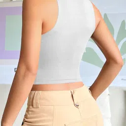 sugathari Girl's & Women’s Sleeveless Hollow-Out Tank Top – Slim Fit Solid White Crew Neck Crop Top | Stretchy Summer Knit Vest for Casual, Party & Streetwear (T-Shirt 262) image 1