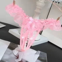 meezx fashion Open-Crotch G-String Thong with Pearl Beading and Bow Detail image 1