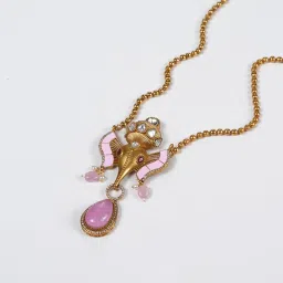 shree sakhi Traditional Brass Necklace with Pink Doublet Stone & Moissanite | Antique Polish | Elegant Temple-Inspired Jewelry for Cultural & Festive Occasions image 3