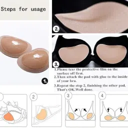 esensuelle 7 Black and Nude 2 Pairs Bra Inserts Breast Pads | Reusable Breast Enhancer Silicone Pads | Push-up Inserts for Bra Bikini Beachwear and Swim Top. image 1