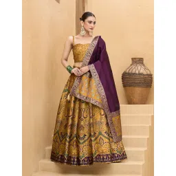 purvaja Women's Kanjiwaram Semi-Stitched Lehenga choli image 3