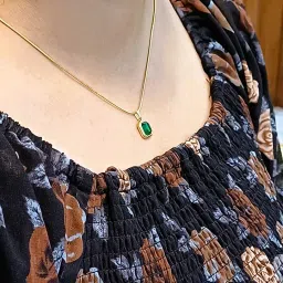 zimal crafts Premium Gold Plated Stainless Steel Pendant | Green Emerald Stone Necklace | Anti-Tarnish Jewellery for College & Office Girls image 2