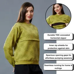 true shape Maternity Tops for Mothers with Zip | Stylish Printed Sweatshirt with Concealed YKK Zipper in Knitted Fleece for Pre & Post Pregnancy image 1