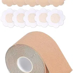 syntora Boob Tape Kit – Instant Lift Fashion Tape with 10 Disposable Nipple Pasties, 50 Double-Sided Clothing Tape Strips & 1 Pair Reusable Nipple Covers for Women, with Patch Test Strip (Beige) image 1