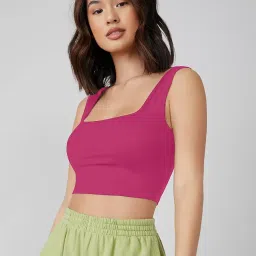 aahwan Women's & Girls' Solid Ribbed Square Neck Slim Fit Tank Tops image 2