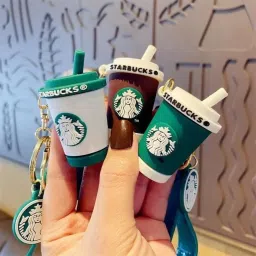 paper moon Cute Cartoon Kawaii Starbucks Coffee Cup Anime Character Silicone Keychain For Backpacks Purse Handbags or Car Key (1pc) image 1