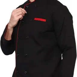 G-Apparels Men's Double Breasted Black Chef Coat Professional Red Piping, Poly Cotton image 1