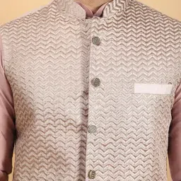 ethluxis Men Silk Blend Kurta Jacket Set with Mandarin Collar image 5