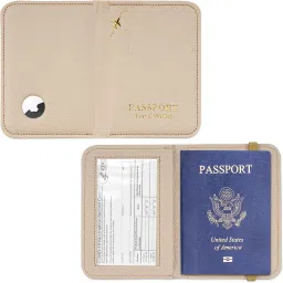 haecsfl Passport Holder with Airtag Slot, Airtag Passport Wallet for Men Women, Slim Leather Passport Holder Case Family for Travel Anti-Lost(1-Lichee White) image 1
