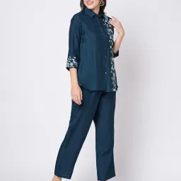 skylee Women's Co Ord Set | Embroidered Silk Blend A-Line Co Ord Set | Classic Two Piece Ethnic Set image 2