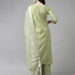 indo era Women's Cotton Yoke Design Straight Kurta Pant with Dupatta Set image 2