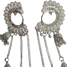 sajobhi Kashmiri Earrings with Crystal Rhinestones, Pearl Beads, Dangling Jhumka Design for Women image 5