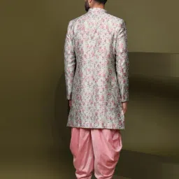 kisah Men's Ethnic Wear Silk Blend Woven Design Regular Fit Multi-Pink Indo-Western Sherwani Set Indo-Western image 3