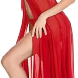 autonest Women’s Sheer Mesh Long Nightwear Gown with Lingerie Set | Transparent Lace Babydoll with Thong | Sexy Honeymoon, Bridal, Valentine’s Special Night Dress for Women image 4