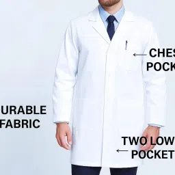 weaveaura atelier Men's White Lab Coat | Drill Cotton | Full Sleeves Apron | 3 Pockets | College, School, Laboratory, Science, Pharmacy Use image 2