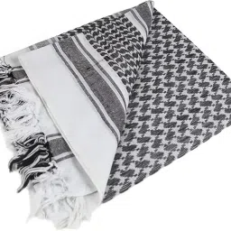 Military Style Tactical Shemagh Desert Scarf, Cotton Jacquard, Black and White Houndstooth Pattern image 1