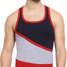 macho sporto Men's Pure Cotton Solid Tri Color Panel Gym Vest Pack of 2-Assorted image 1