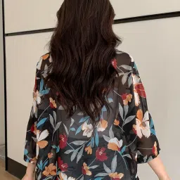 toplot Women's Front Open Floral Printed Shrug Top Regular Fit image 2