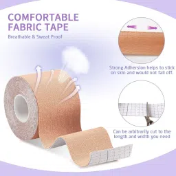 vibecraft Boob Tape for Women – Breast Lift Tape Roll, Skin Friendly Adhesive Body Tape for Strapless Dress & Backless Outfits, Waterproof & Sweat-Proof – Brown image 3