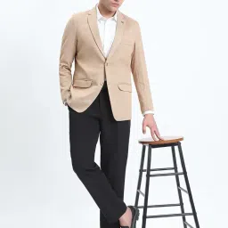 showoffff Men's Printed Beige Single-Breasted Slim Fit Blazer-EX-3024_Beige image 5