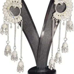 sajobhi Kashmiri Earrings with Crystal Rhinestones, Pearl Beads, Dangling Jhumka Design for Women image 2