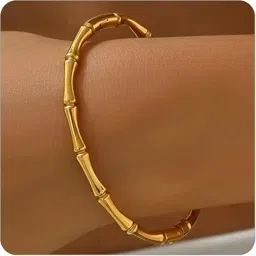 cleo be bold be you Bamboo Pattern Bracelet for Women | Premium Gold Plated Cuff Bracelet | Minimalist Designer Jewellery for Daily & Party | Gift for Her image 1