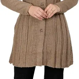 ladywillington Lady Willington Women Woolen Round Neck Self Design Long Cardigan Shrug Heavy Rainbow Cardigan Winter Wear Pure Wool Cardigans for Women Long Cotty Fully Warm Cardigans Free Sizes image 3