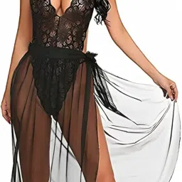 pillow play Lace Lingerie Set for Women with Sheer Mesh Slit Wrap Skirt image 4