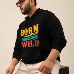 toodle plus Men Plus Size Printed Cotton Hoodie | Comfortable Casual Sweatshirt for Winter Wear Black image 1