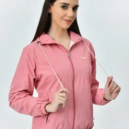 shopmore Women’s Lightweight Windcheater Jacket with Hoodie | Full Sleeve Zip-Up Windbreaker | Stylish Outdoor Activewear for Travel, Running & Daily Use image 2