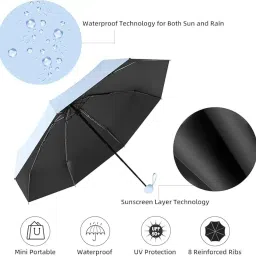 hemovia Umbrella, Mini Folding Windproof & Compact UV Umbrella for Sun Protection Rain Windproof Strong Large 3 Fold for Women Handbags, 3 Fold for Men Women, Stylish & Compact image 2