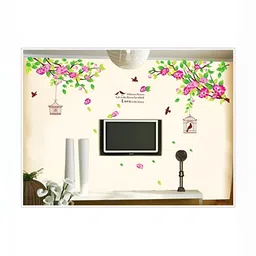 Asian royal Pink & Green Floral Print Self Adhesive Wall Sticker-image-72