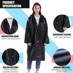 magic EVA Waterproof Rain Coat Hooded Outdoor Water Resistant Suit Portable Men and Women (Pack of 1) (Universal, Black) image 3