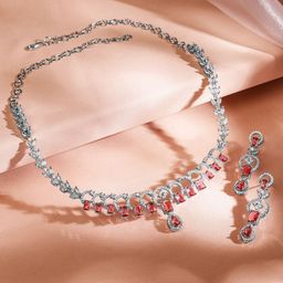 Rubans Rhodium-Plated Ruby & Cubic Zirconia Studded Elegant Necklace Set-picture-30