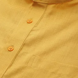 SOJANYA Men Mustard Yellow & Green Solid Kurta with Churidar & Nehru Jacket image 5