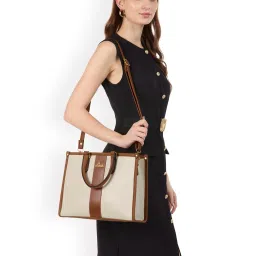 Lavie Womens Elissa Colorblock Satchel Bag With Detachable Strap - Off White (L) image 1