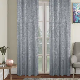 SOKNACK Grey 2 Pieces Textured Black Out Door Curtains-picture-40