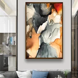 The Art House Grey & Peach-Coloured Abstract Painting Framed Wall Art image 1