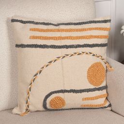 Art Avenue Calandis Cream-Coloured & Yellow Embroidered Cotton Square Cushion Cover-image-2