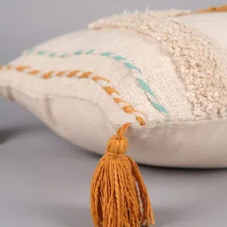 Art Avenue Cream-Coloured & Orange Self Design Cotton Rectangle Cushion Cover image 2