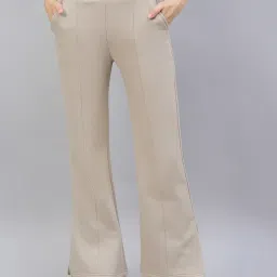 98 Degree North Women Khaki Fleece Flared Textured Trackpant-image-60