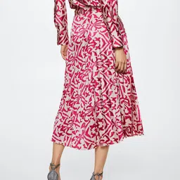 MANGO Women Pink & Cream-Coloured Accordian Pleated Abstract Printed A-line Skirt image 2