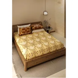 LABHAM Pure Cotton Ethnic Motifs Printed King Size Flat Bedsheet-Beige (Set of 3)-picture-26