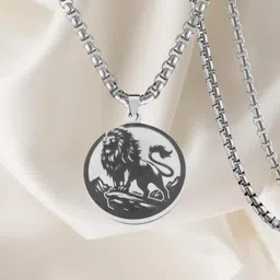 m men style Men's Necklace Lion Head Silver Lion Head Pendant Viking Punk Amulet Animal Chain Jewellery Christmas Gift for Women Boys SPn2024278 image 3