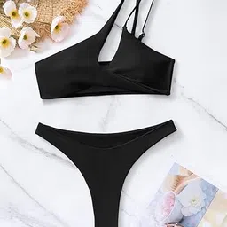 dream x fashion Deep Cut Bikini Sets for Women One Shoulder Cutout Swimsuits 2 Pieces Non Padded image 5